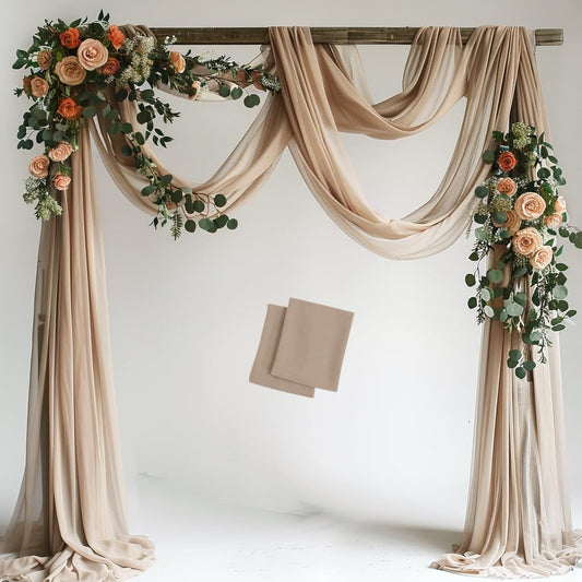 Wedding Arch Draping Fabric 2 Panels 28.7" x 20FT Nude Sheer Chiffon Backdrop Drapes for Wedding Ceremony Birthday Party Bridal Shower Outdoor Decoration
