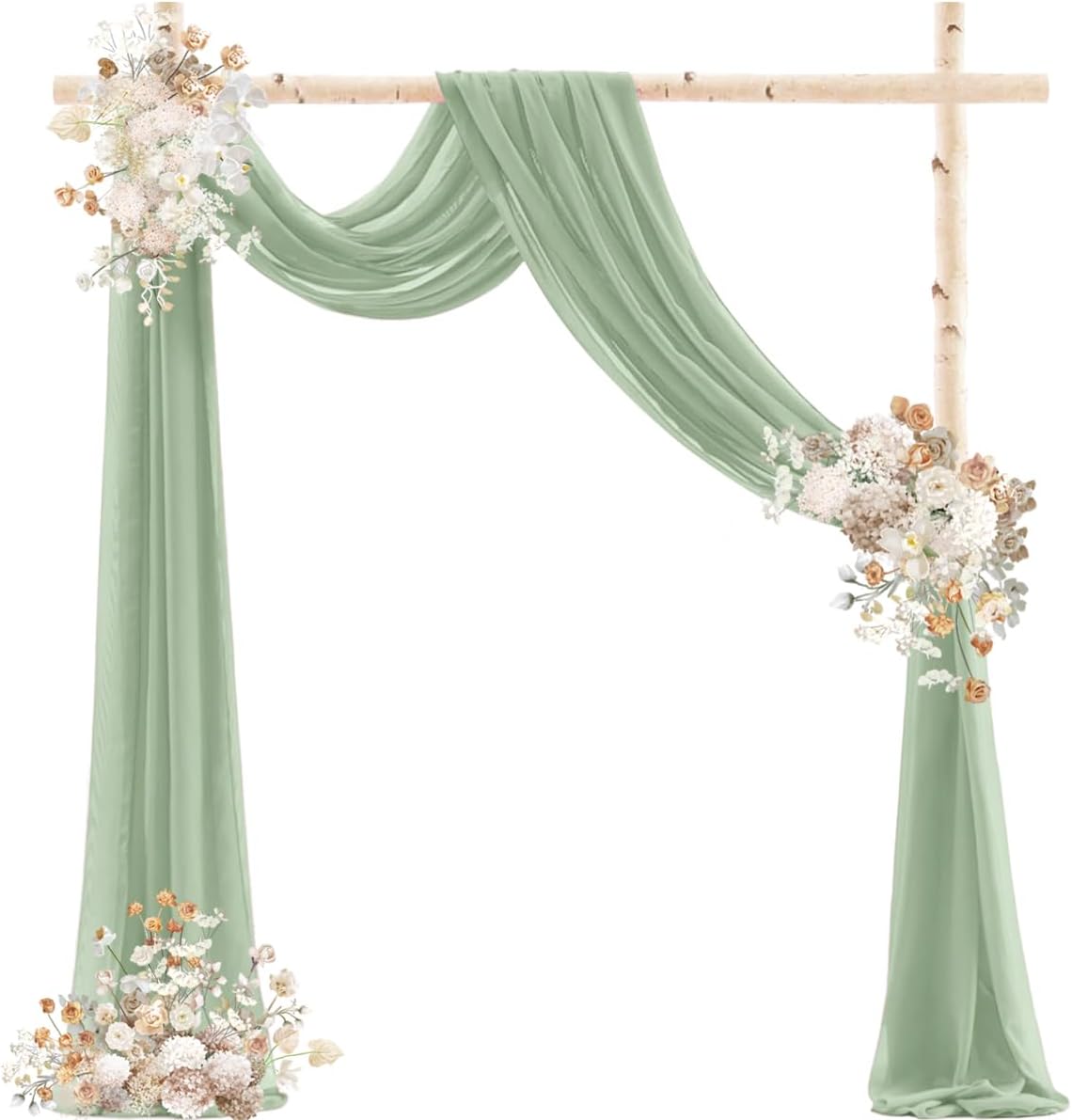 Sage Green Wedding Arch Draping Fabric 2 Panels 29" x 20 FT Wedding Drapes for Backdrop Sheer Green Curtains for Romantic Bridal Baby Shower Ceremony Birthday Party Fall Outdoor Events