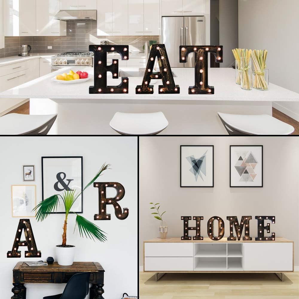 OYCBUZO Golden Black Led Marquee Letter - Industrial, Vintage Style Light Up Alphabet Letter Sign for Cafe Wedding Birthday Party Christmas Lamp Home Bar Initials Decor - U