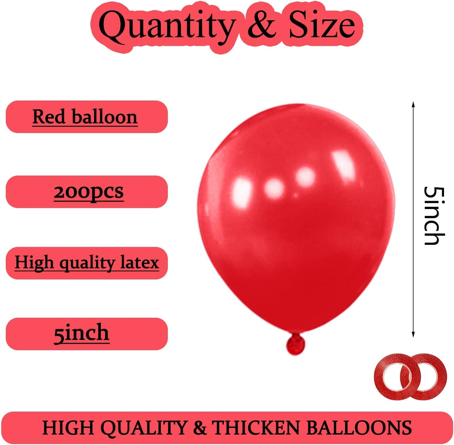 KAWKALSH 200pcs Red Balloons 5 Inch, Small Mini Latex Balloons for Party Birthday Baby Shower Anniversary Festival Arch Garland Decoration