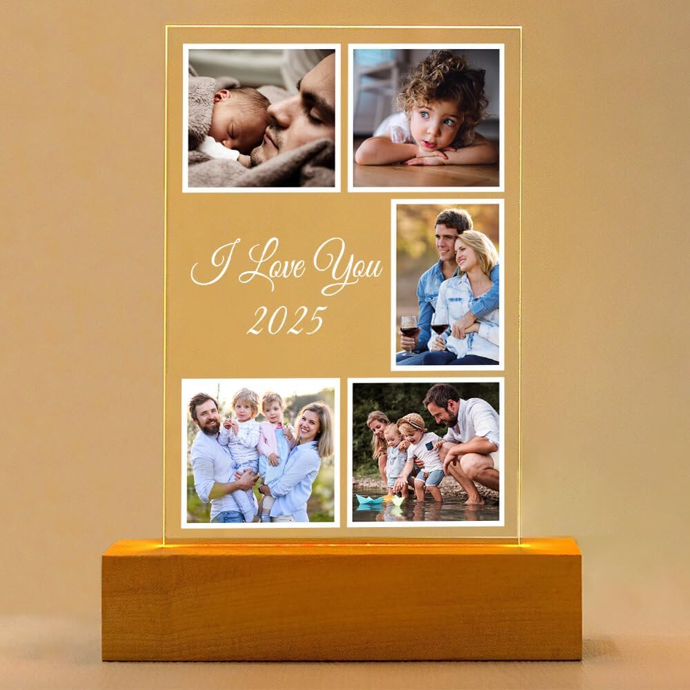 Custom Picture Frames with Photo, Customized Photo Frame with Night Light, Personalized Photo Frame, Personalized Birthday Gifts for Women Men Kid Baby Family Friend