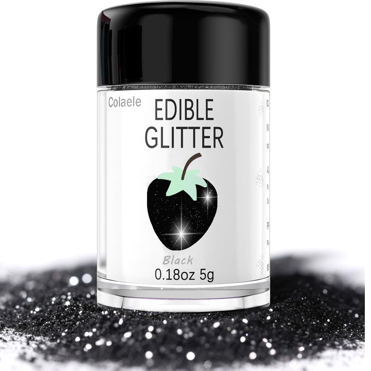 Black Edible Glimmer Powder Glitter - Colaele 5 grams Food-Grade Luster Dust Metallic Fancy Food Decorating Sprinkle Glimmery Brew Dust for Cake Decorations Drinks Wine Beverage Candy Dessert, Vegan