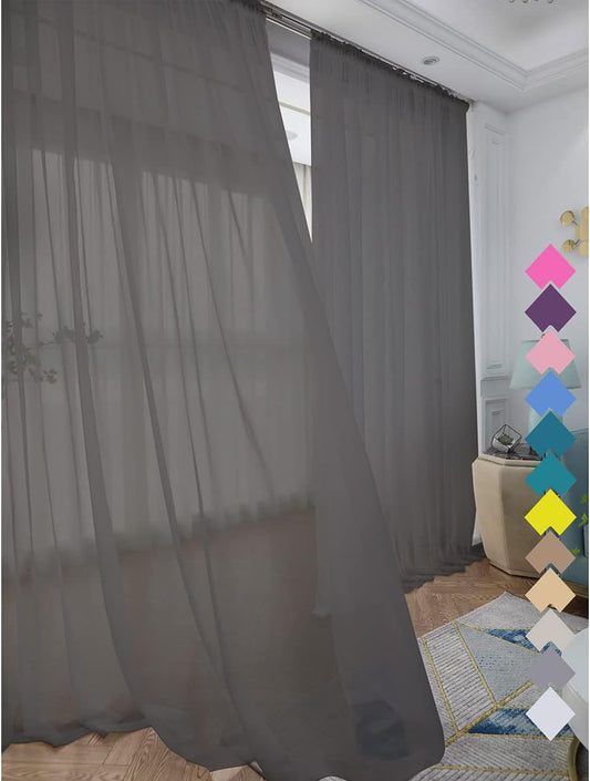 Window Dark Grey Sheer Curtains 60 Inches Width 160 Inches Long 2 Panels Sheer Curtain Clear Curtains Basic Rod Pocket Panel for Home Living Room Bedroom Kids Room Yard Patio Parlor Sliding