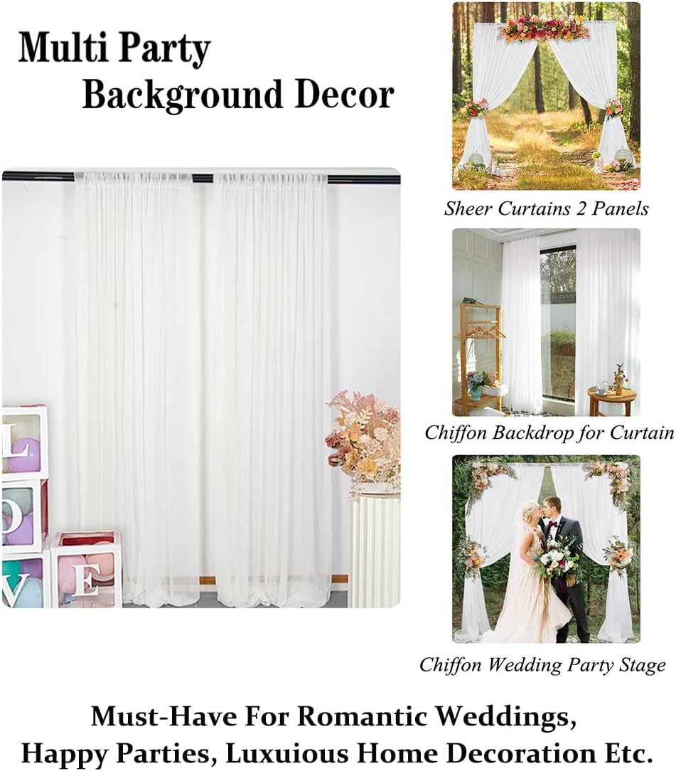 DUOBAO Chiffon Backdrop Curtain-2 Panels 29"x108" Wedding Backdrop Drapes Beach-Curtains for Living Room Voile Window Curtain Photography Backdrops for Weddings Ceremony (White)