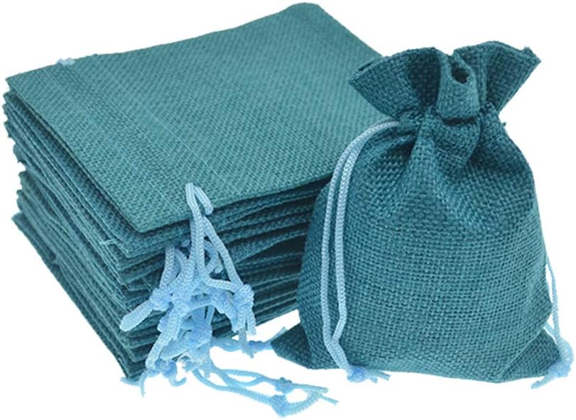 20pcs Burlap Bags with Drawstring, 5x7 Inch Jute Sacks Jewelry Candy Pouch Christmas Wedding Party Favor Gift Bags (Peacock Blue)