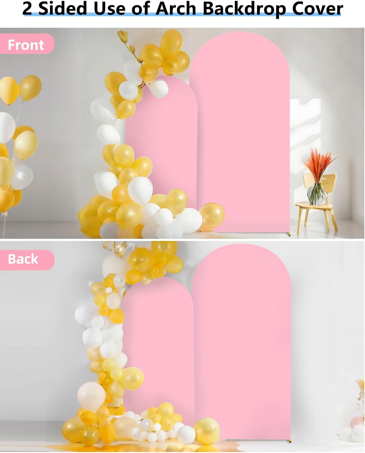 HEMMOTOP Pink Arch Backdrop Cover 7.2 ft, 6ft, Wedding Arch Covers Stretchy Backdrop 2 Set, 2-Sided Arched Stand Background for Birthday Party, Baby Shower, Pink