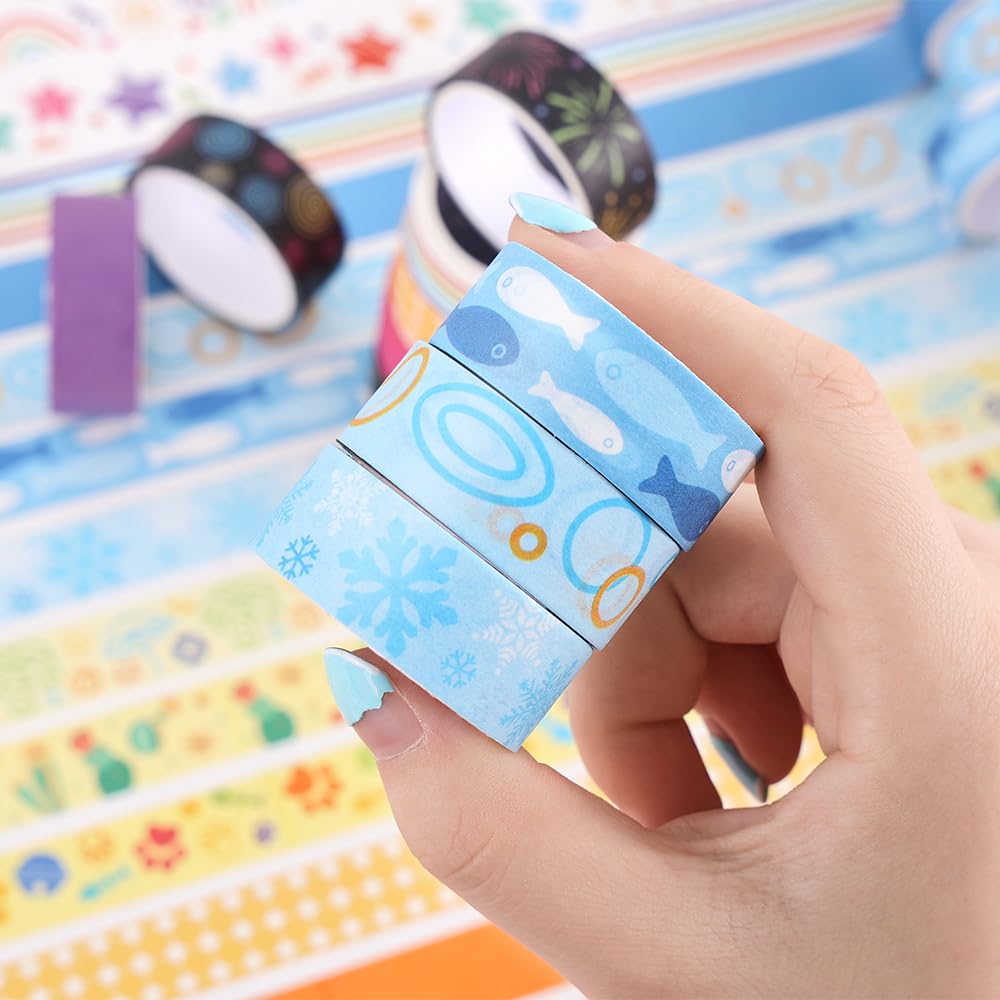 30 Rolls Colorful Theme Washi Tape Set with Different Colorful Patterns, Writable Decorative Tapes for Scrapbooking, Bible Journaling, Bullet Journaling, 0.6'' x 79'' per Roll