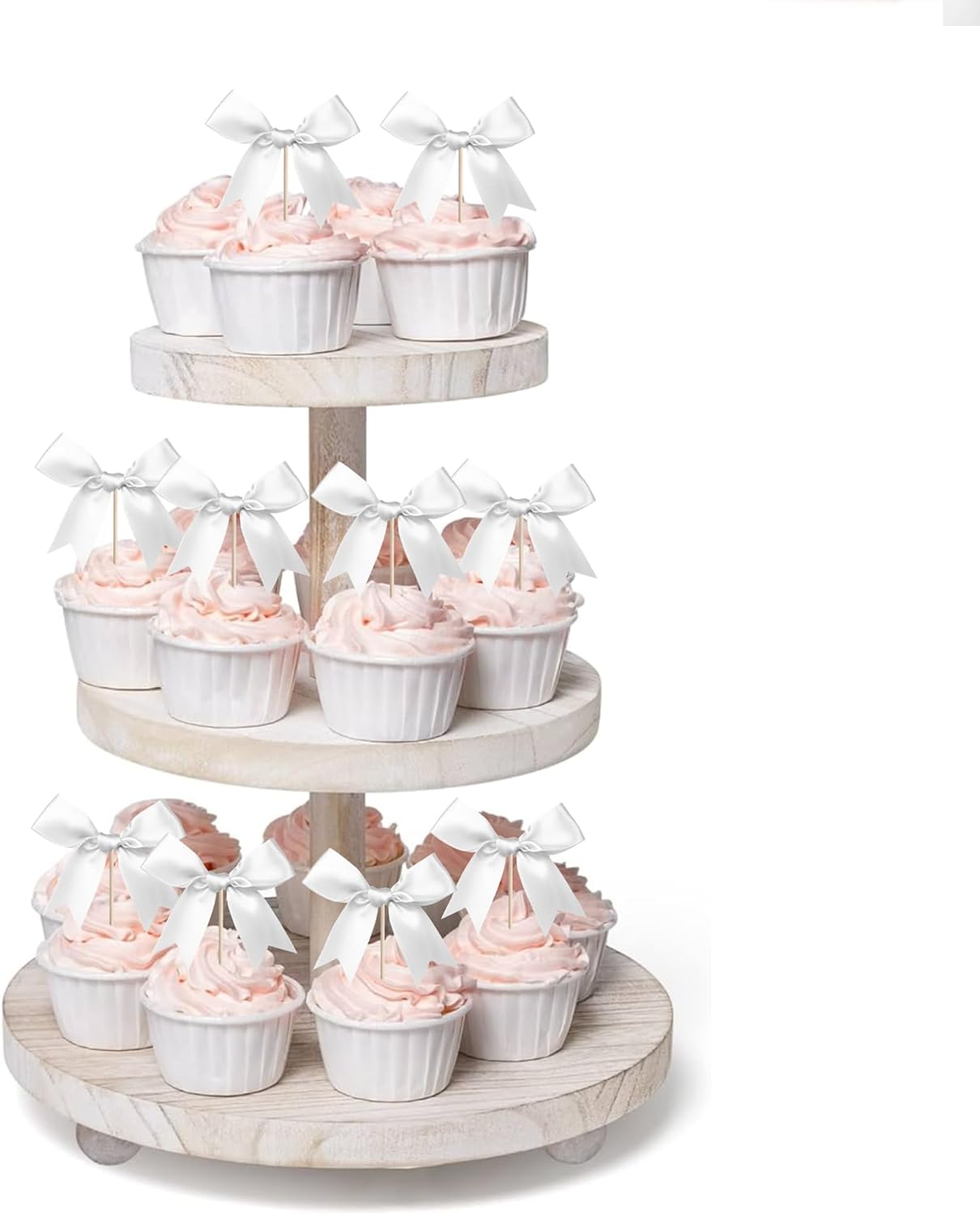 24 PCS Bow Cupcake Toppers Bow Cupcake Picks Bowknot Birthday Party Decorations Bowknot Cake Dessert Picks for Baby Shower Birthday Wedding Bridal Engagement Party Cake Decorations Supplies Silver