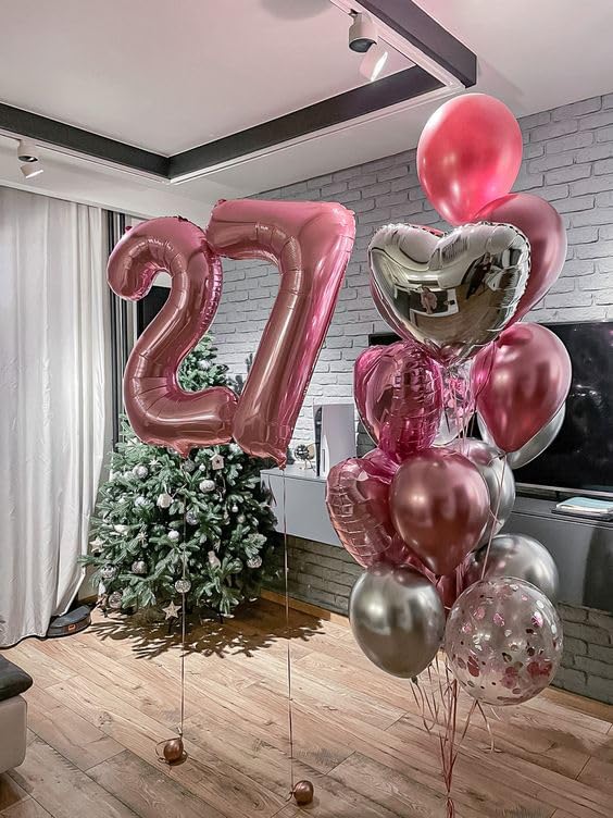 Light Pink Number 7 Balloon 40 Inch Big Self Inflating Foil Number Balloons 0-9, Pastel Pink Digital 7 Helium Balloon for 7th 17th 27th Girls Birthday Party Graduation Anniversary Decoration