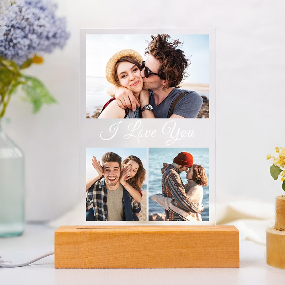 Personalized Anniversary Couple Gifts for Women & Men, Custom Picture Frames with Photo, Personalized Photo Frame with Night Light, Custom Birthday Gifts for Her Him Girlfriend Boyfriend