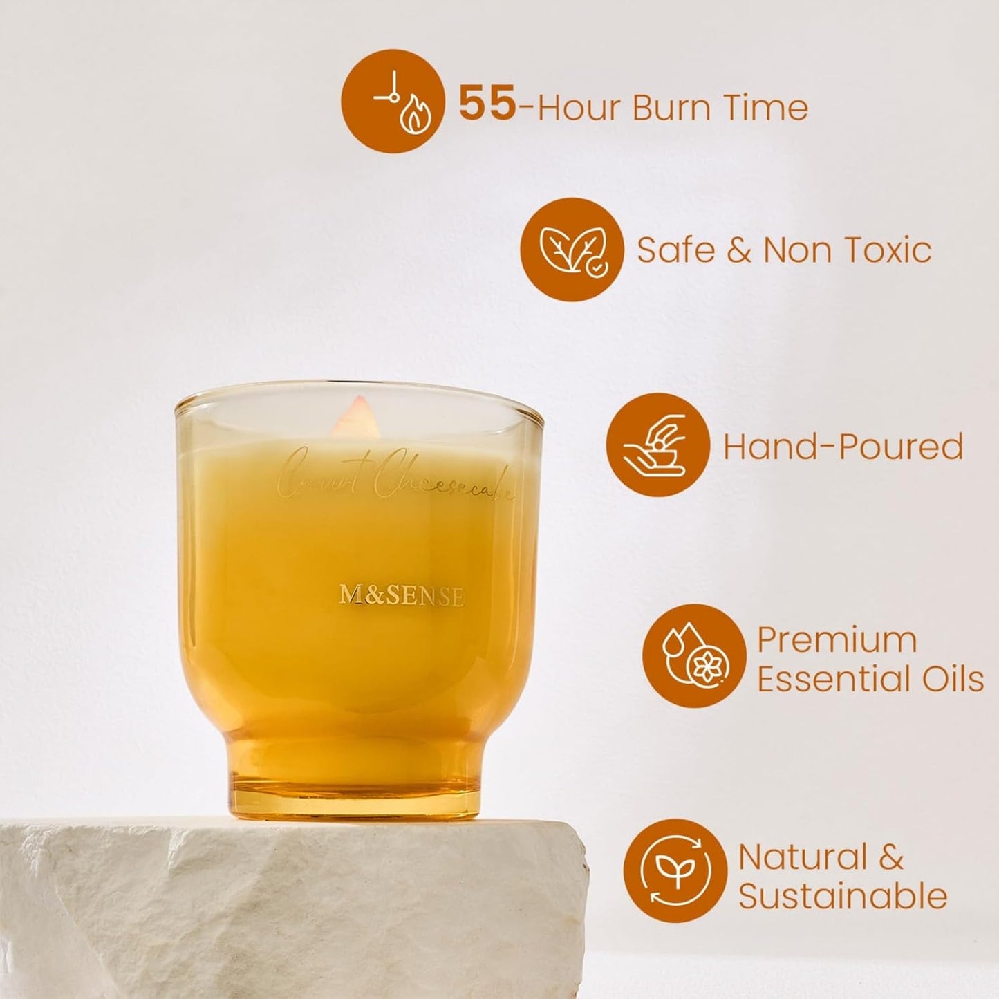 M&SENSE 9.88oz Natural Soy Wax Jar Candle with Wooden Wick | Carrot Cheesecake Scent | 55-Hour Burn & Long-Lasting Burn | Easter Candle Gift