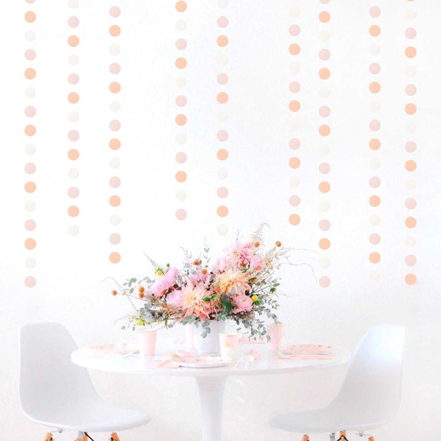 Peach-Pink White Party-Decorations Paper Garland - 52ft Princess Birthday Streamers Banner,Boho Bridal Baby Shower Bachelorette Wedding Hanging Supplies Decor Hugfond