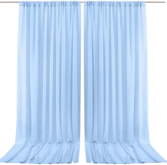 PARTISKY 10ftx10ft Blue Chiffon Sheer Backdrop Curtains, Wrinkle-Free Wedding Backdrop Drapes for Birthday Party Ceremony Arch Stage Decor Background for Photography 5ft x 10ft,2 Panels