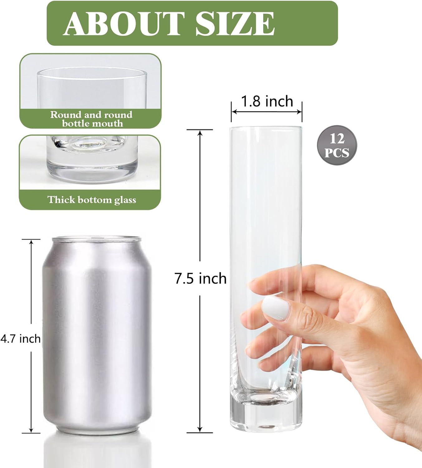 Glass Cylinder Bud Vases for Centerpieces, Set of 12 Clear Small vases,Handmade Slim Flower Vases Wedding Table Decor for Single Rose vases Bulk, Home Aesthetic Desk Decor, Party Decorations,7.5"