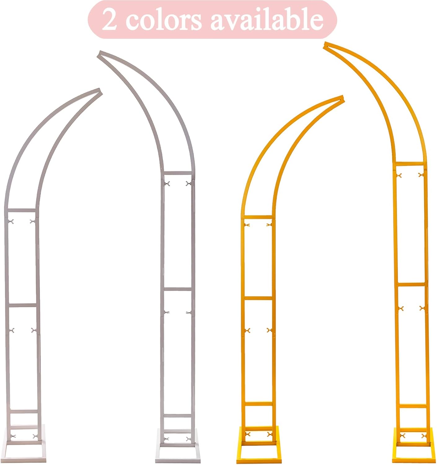 SATBIR 2pcs Large Wedding Arch with Base Flower Stand Arch Bracket Stand Backdrop Stand For Wedding Party Elegant Decorations & Garden Climbing Plants Vines,8.2&6.9 FT-Gold