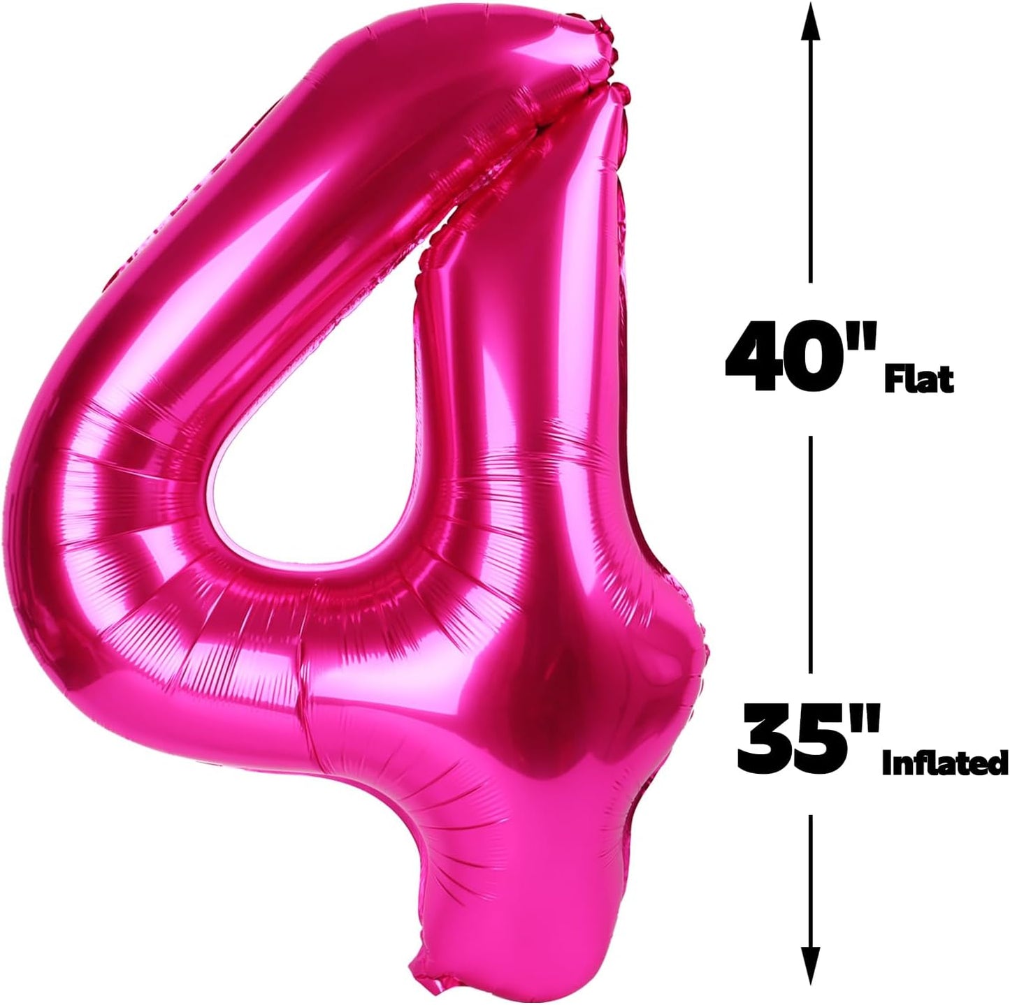 40 Inch Hot Pink Large Number 4 Birthday Balloon, Giant Number Four 14 24 34 40 44 Balloons, Foil Mylar Big Balloons for Anniversary Graduation Supplies Decorations