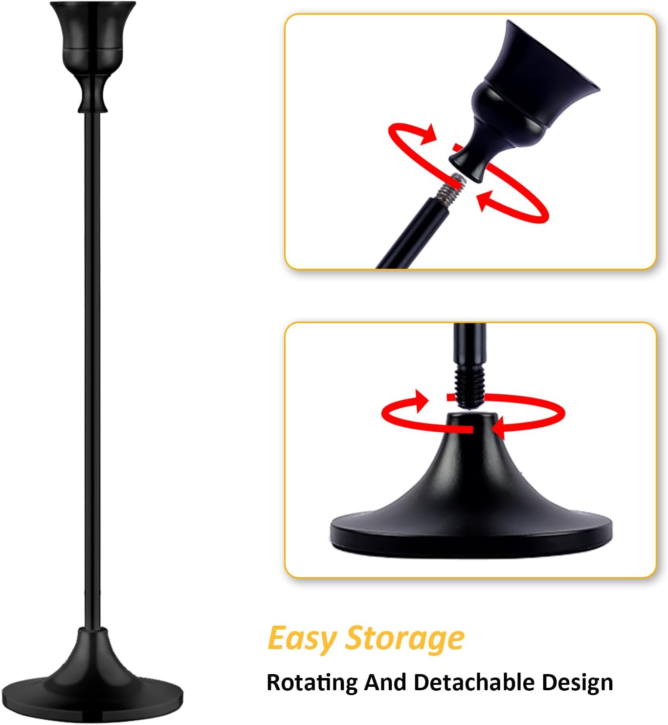 Metal Candle Holders for Candlesticks Taper Candlestick Holders Set Vintage Decorative Centerpiece Candelabra Tall Candle Stands for Halloween Thanksgiving Christmas (Matt Black, 2 Sets (6 pcs))