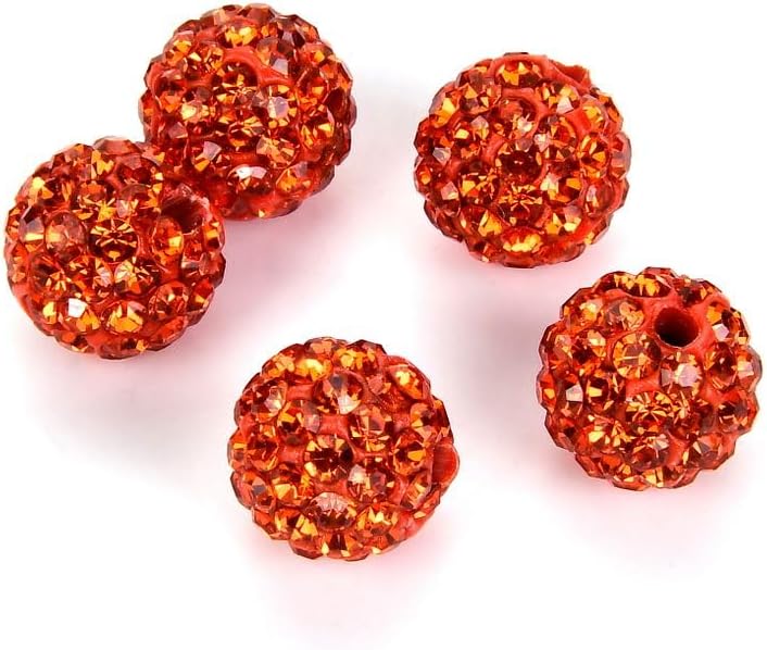 50pcs Adabele Grade A Suncatcher Crystal Rhinestone Pave Loose Beads 12mm Sun Orange Polymer Clay Disco Ball Spacers Compatible with Shamballa All Craft Jewelry Making DB12-12
