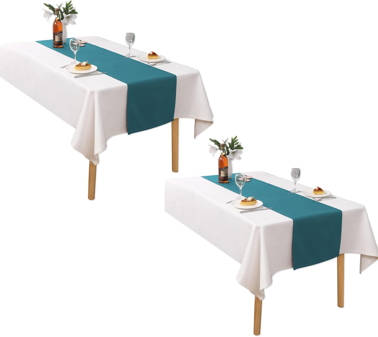 DUALIFE 2 Panels Teal Table Runner 72 Inch Long Soft Cloth Table Runner for Indoor/Outdoor Wedding Banquet Graduations Birthday Party Decoration