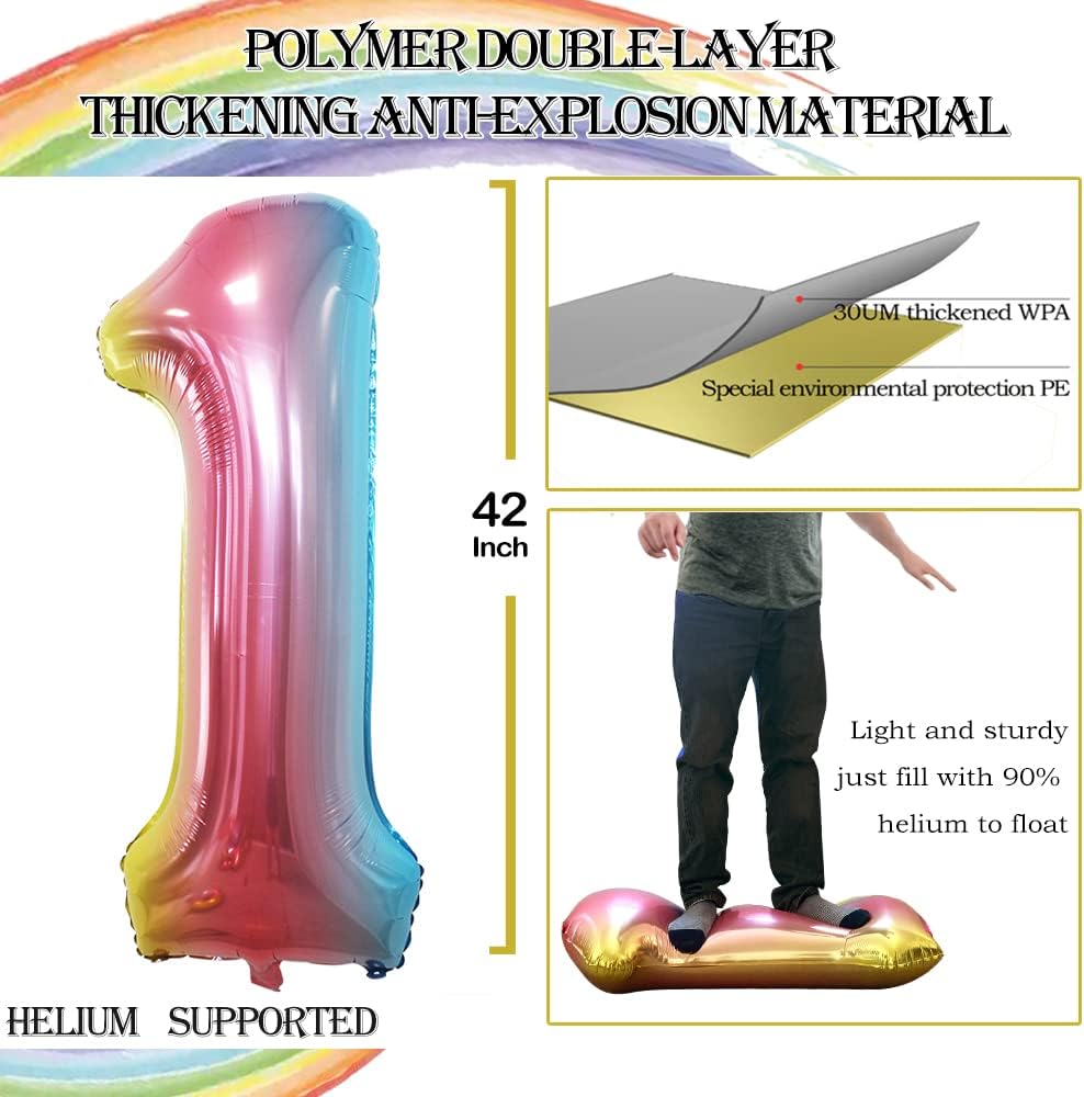 GOER Number 16 Balloons for 16th Birthday Sweet 16 Party Decorations,42 Inch Jumbo Foil Helium 61 Balloons for 61st Birthday Party Decoration (Rainbow)