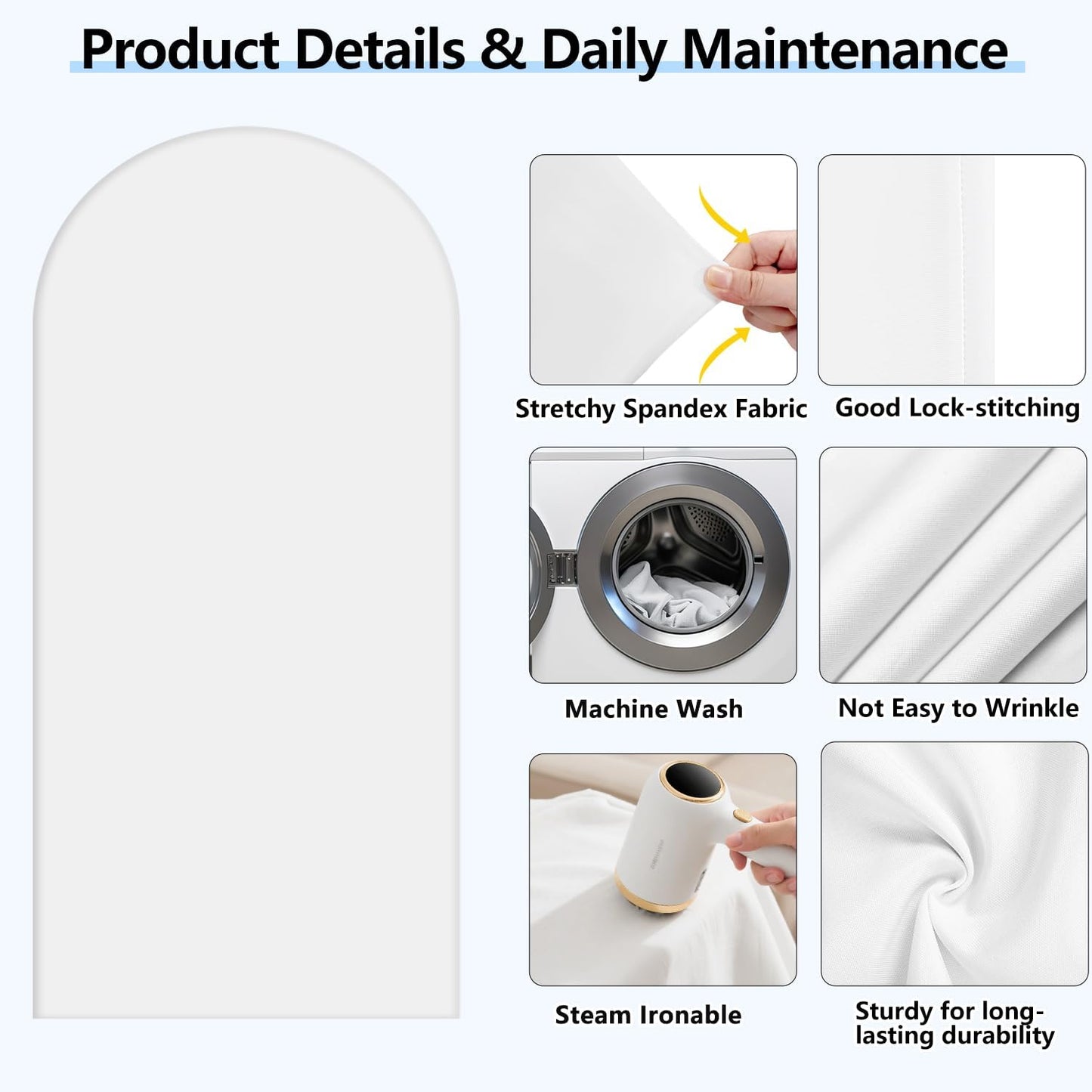 Hemmotop 7.2 ft White Arch Backdrop Cover (No Arch Stand) - Double-Sided Spandex Arch Covers Stretchy Backdrop for Party Wedding Birthday Baby Shower - Ideal for Balloon Arches