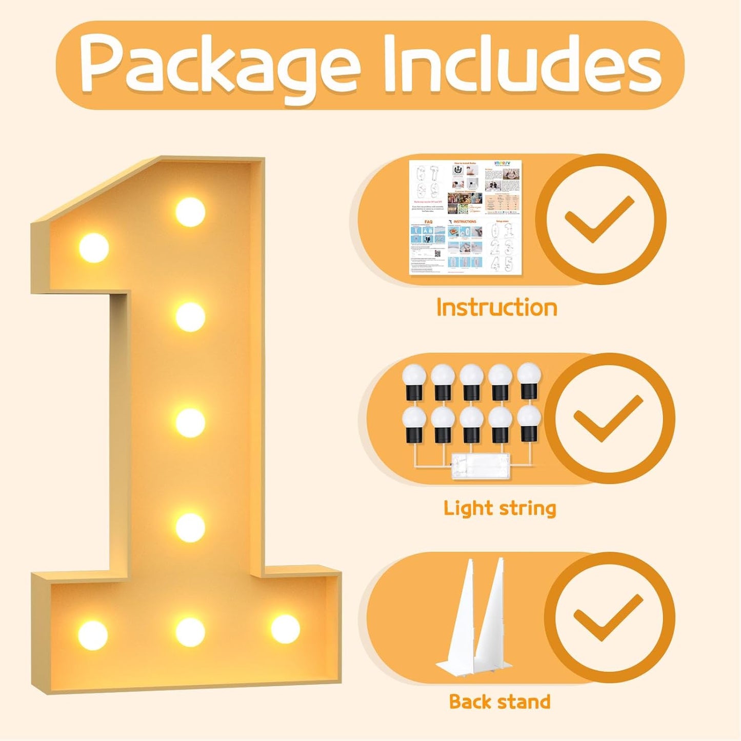 Marquee Numbers 3 Feet Tall Large Light Up Numbers 1st 16th 21st Wild One Birthday Decorations Girl Boy Big Yellow Light Outdoor Anniversary Decorations Balloon Arch Kit Party Backdrop 1