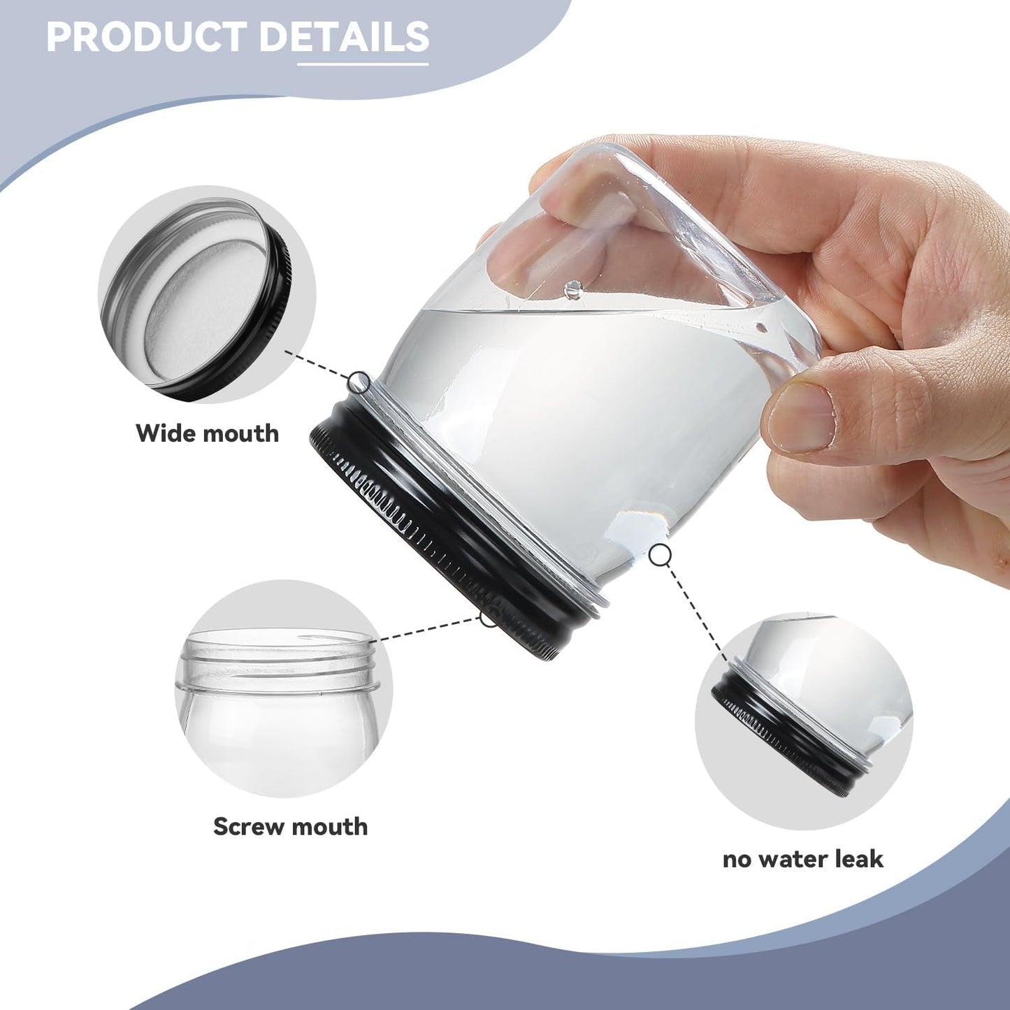 novelinks 8 oz Clear Plastic Jars with Screw-On Lids - BPA-Free Refillable Storage Containers for Slime, Spices, Crafts, Kitchen & Home Organization (48 Pack,Black)