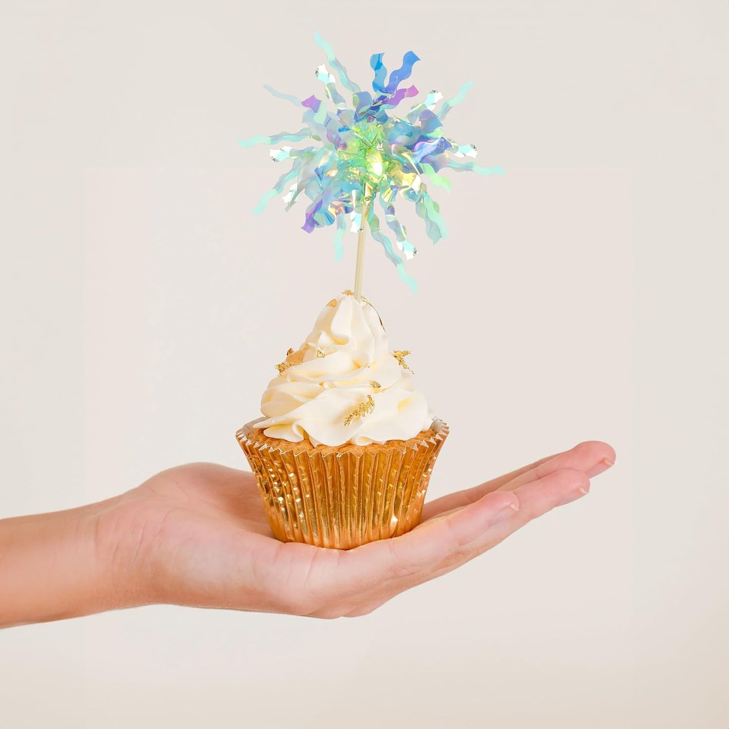 Gyufise 30Pcs Foil Firework Cupcake Toppers Sparkle Tinsel Cake Toppers Tinsel Drink Cake Decoration Cocktail Picks for Birthday Wedding Graduation Party Supplies Green