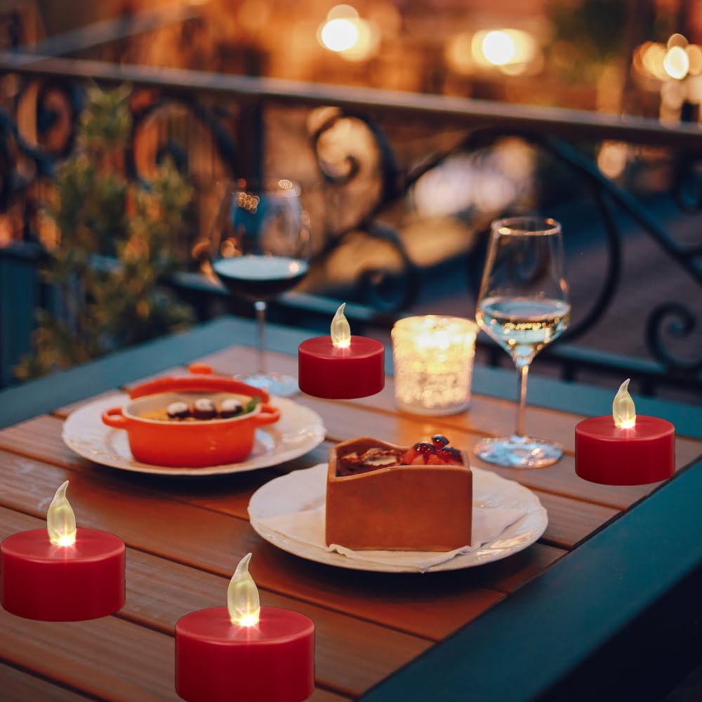 Tea Light Candles with Remote Control,Flickering Flameless LED Candle,Long Lasting 400+Hours,Battery Operated with Timer for Home Decoration Seasonal &Festival Celebration Red (5pcs)