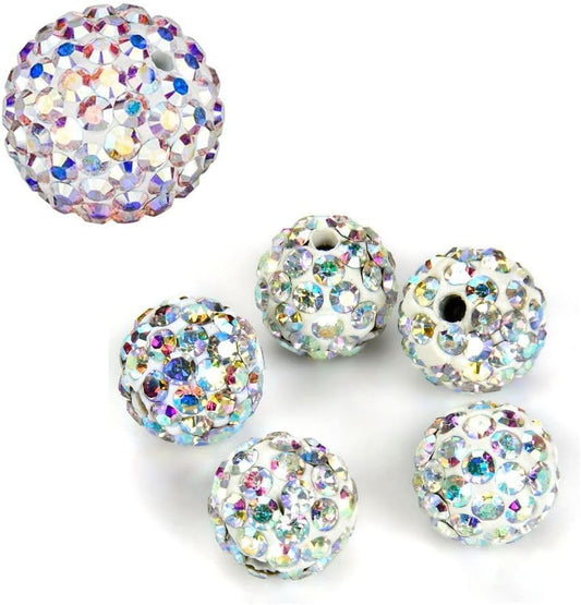 100pcs Adabele Grade A Suncatcher Crystal Rhinestone Pave Loose Beads 10mm Clear AB Polymer Clay Disco Ball Spacers Compatible with Shamballa All Craft Jewelry Making DB10-2