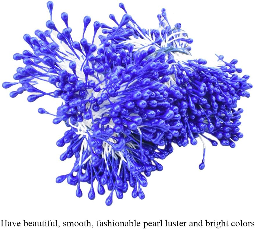 HAHIYO 700Pcs 3mm Royal Blue Pearl Double Head Flower Stamen Pistil - Handmade Artificial Pearlized Floral Pollen for Making, Scrapbook Decoration