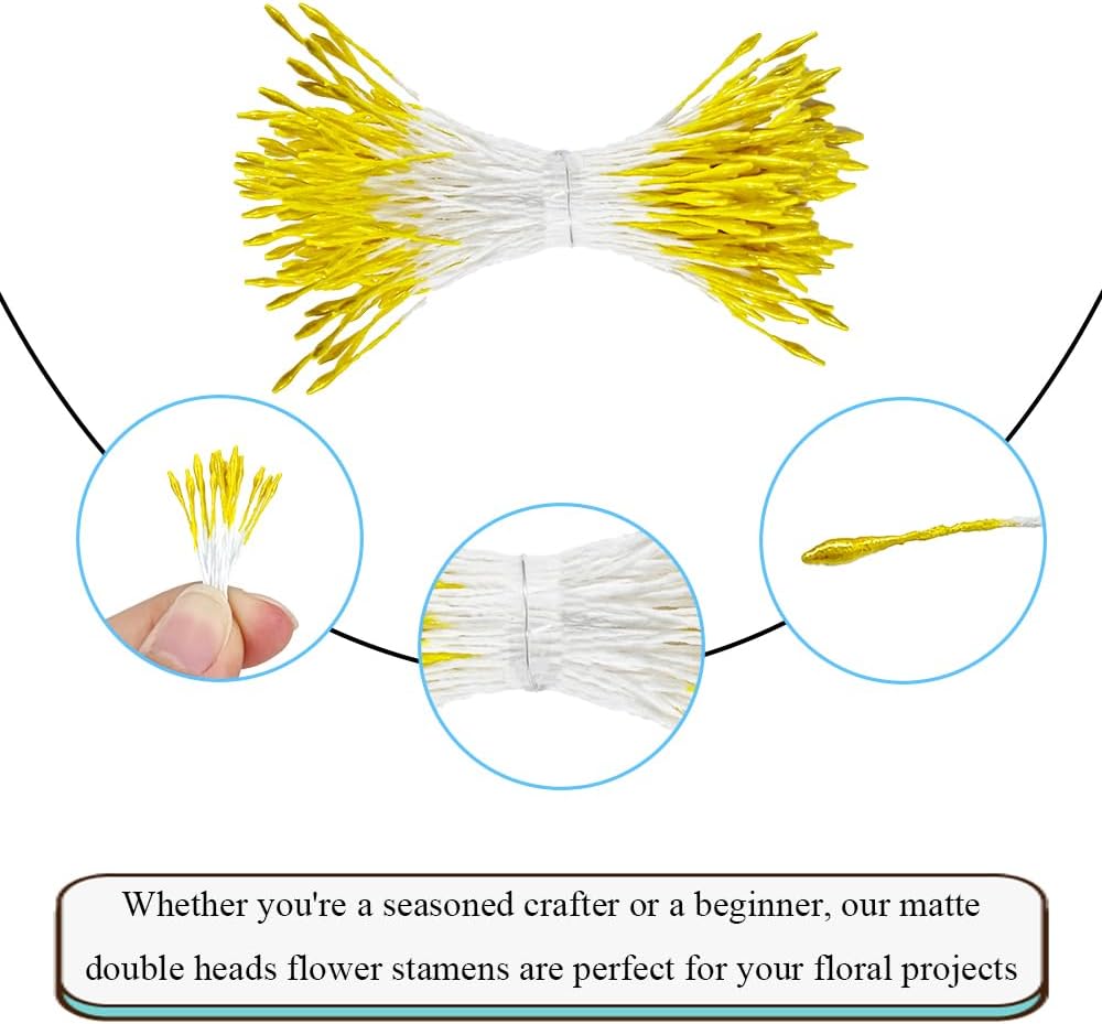 HAHIYO 1000Pcs 1mm Yellow Pearl Double Head Flower Pistil for Flower Making Scrapbook Decoration Mini Handmade Artificial Pistil Pearlized Floral Stamen Pollen