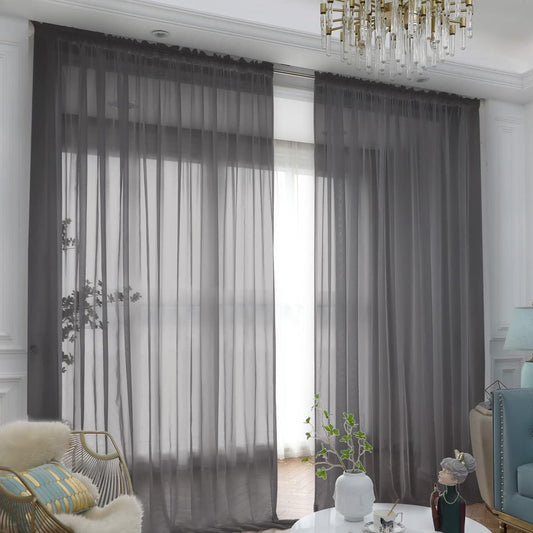 Window Dark Gray Sheer Curtains 84 Inches Long 2 Panels Sheer Curtain Basic Rod Pocket Panel for Bedroom Children Living Room Yard Kitchen (Dark Gray, 52" W x 84" L | 2 pcs)