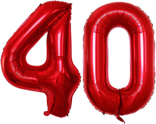 GOER Number 40 Balloons for 40th Birthday Party Decorations,42 Inch Jumbo Foil Helium Balloons for 40th Anniversary (Red)