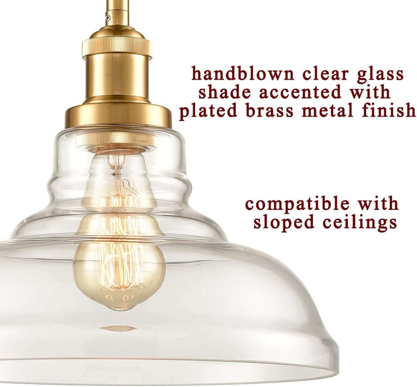 CLAXY Modern Gold Pendant Light Classic Glass Dome Kitchen Hanging Light Fixture-3 Pack