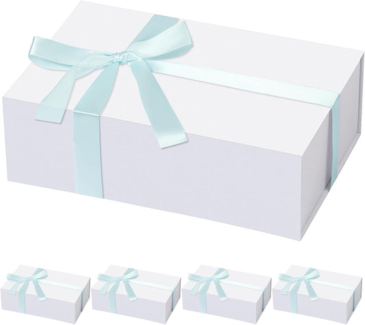 Rinrda 5 Pack Large White Gift Box,13.75"x9"x4.5", Gift Boxes with Magnetic Lids for Presents Closure Gift Packing for Birthday,Christmas, Halloween,Wedding,Bridal Gifts,Mother's Day Gift Packging