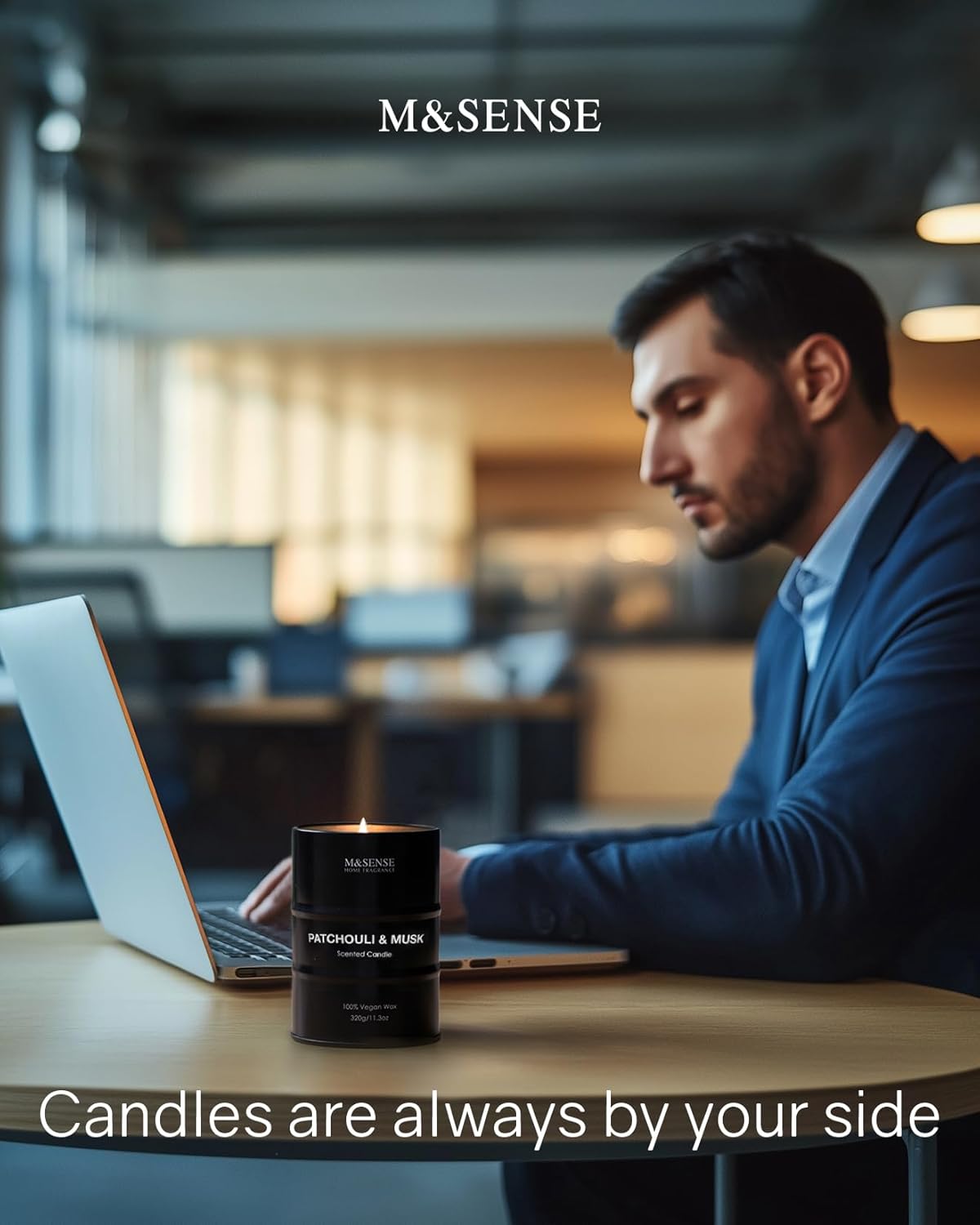 M&SENSE Patchouli Musk Scented Candle,Gifts for Men,70 Hours Slow Burning Natural Soy Candles11.3 oz