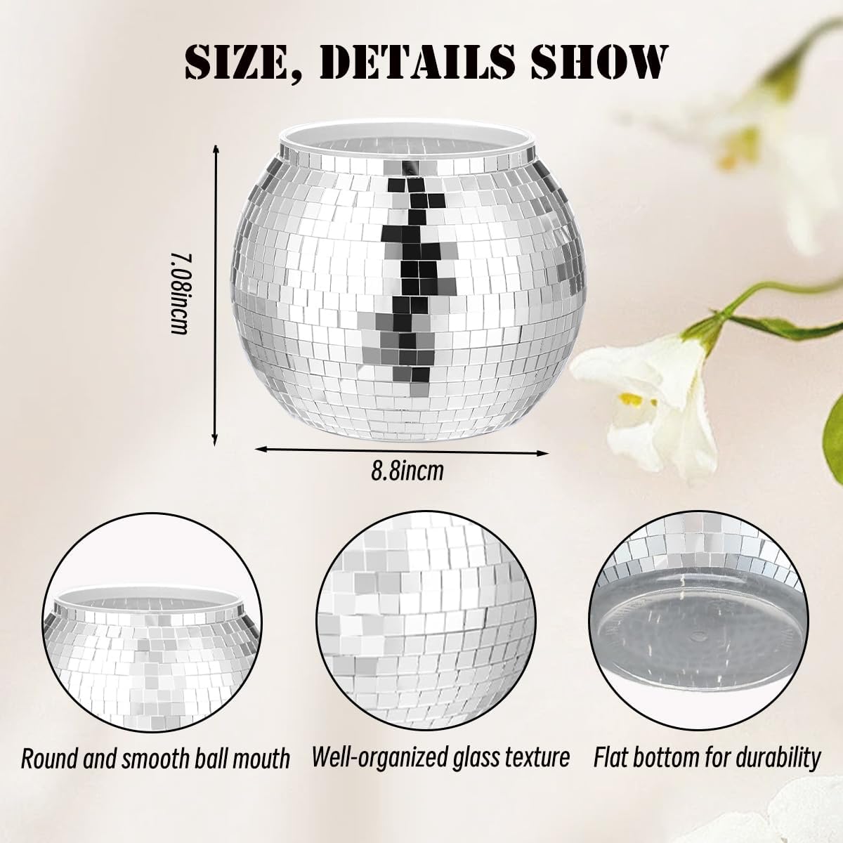 6 Pcs Disco Ball Vase,Plastic Disco Ball Centerpieces Silver Disco Ball Planter Mirror Disco Ball Ice Bucket Disco Ball Decor Can Be Used for Wedding Centerpieces,Birthday,Office(9 Inch)