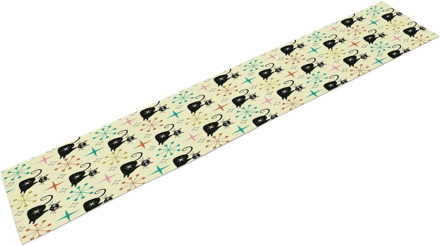 Mid Cat Table Runner, Vintage Black Cat and Atomic Stars 1950s 1960s Abstract Geometric Space Pattern Table Decoration for Home Kitchen Restaurant 13x60 Inches
