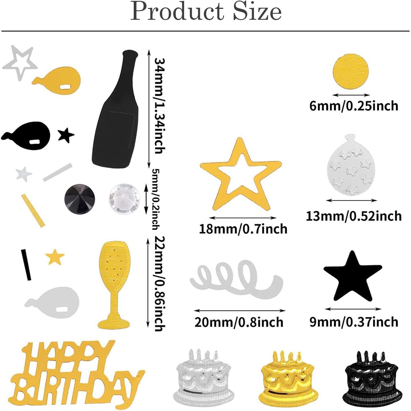 Black Gold Happy Birthday Confetti, Birthday Decorations Confetti Metallic Foil Table Scatter Decorations for Birthday Party, Baby Shower Decor for Boys Men, DIY Arts and Crafting