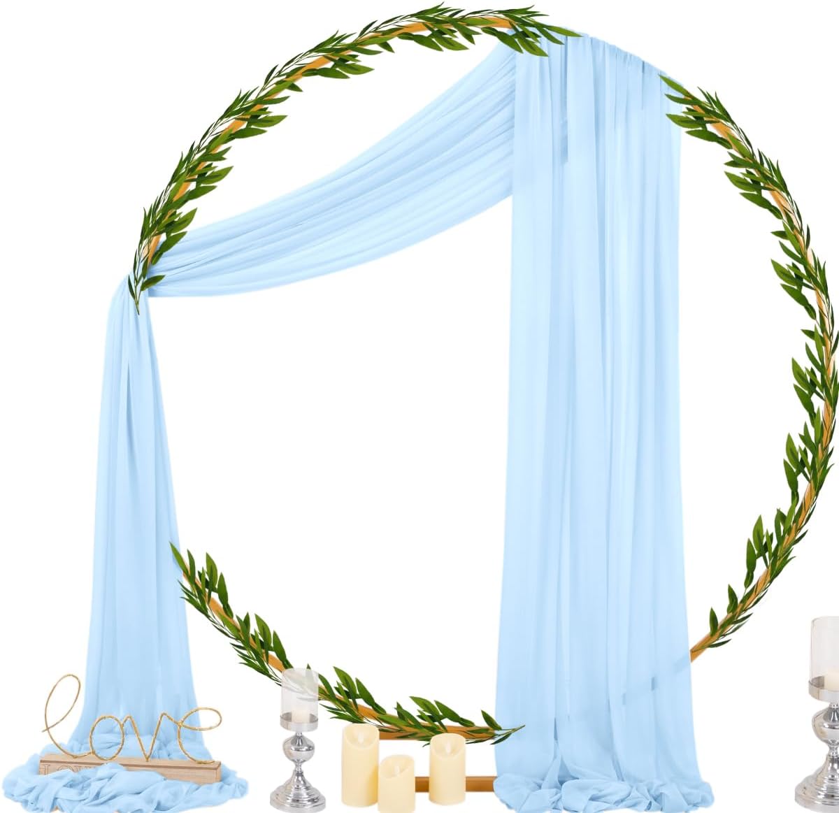 Socomi Blue Sheer Wedding Arch Draping Fabric 29" x 20Ft 2 Panels Outdoor Curtain Drapes Extra Long for Bridal Baby Shower Ceremony Birthday Party Decor