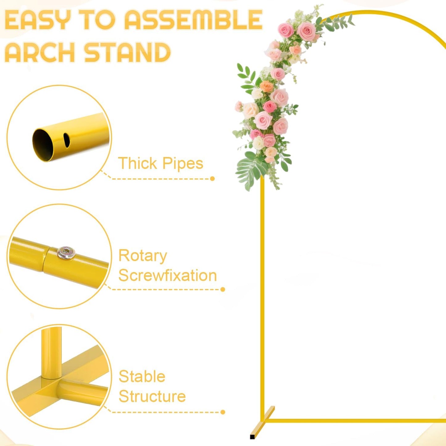 FUHSY 7.2FT Backdrop Arch Stand with Cover Set Metal Arch Backdrop Stand Stable Balloon Arched Frame and Black Arch Stand Cover Backdrop Cover for Arch Stands for Birthday Bridal Shower Ceremony Decor