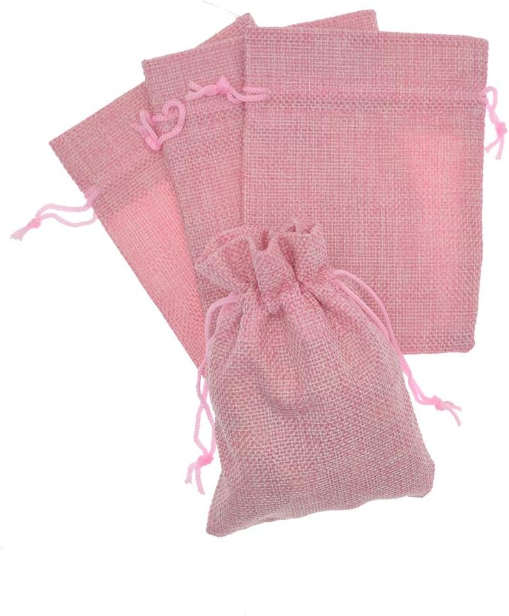 20Pcs Burlap Bags with Drawstring, 5x7 Inch Jute Gift Bags Bulk for Christmas Wedding Party Favors, Jewelry and Treat Pouches (Pink)