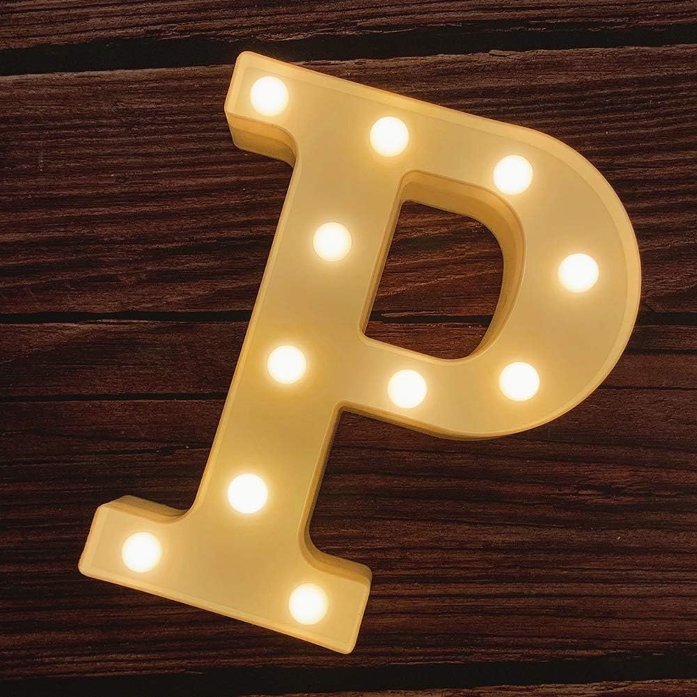 MUMUXI Marquee Light Up Letters | Large Light Up Numbers | Battery Powered and Bright with Every Letter of The Alphabet | for Wedding, Birthday, Party, Celebration, Christmas or Home Decoration (P)