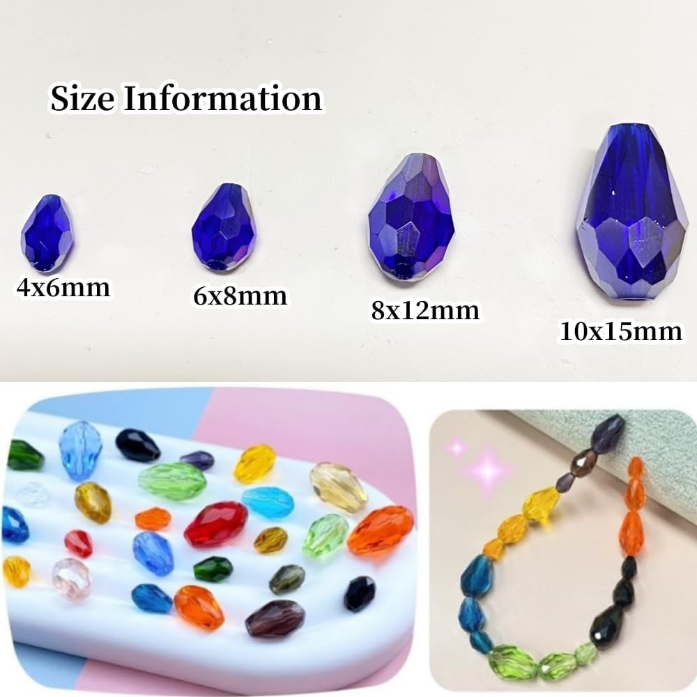 100pcs 8x12mm Teardrop Crystal Glass Beads Vertical Hole Faceted Glass Teardrop Spacer Beads for Bracelets Necklace Earring DIY Jewelry Making Craft(Sapphire Blue AB)