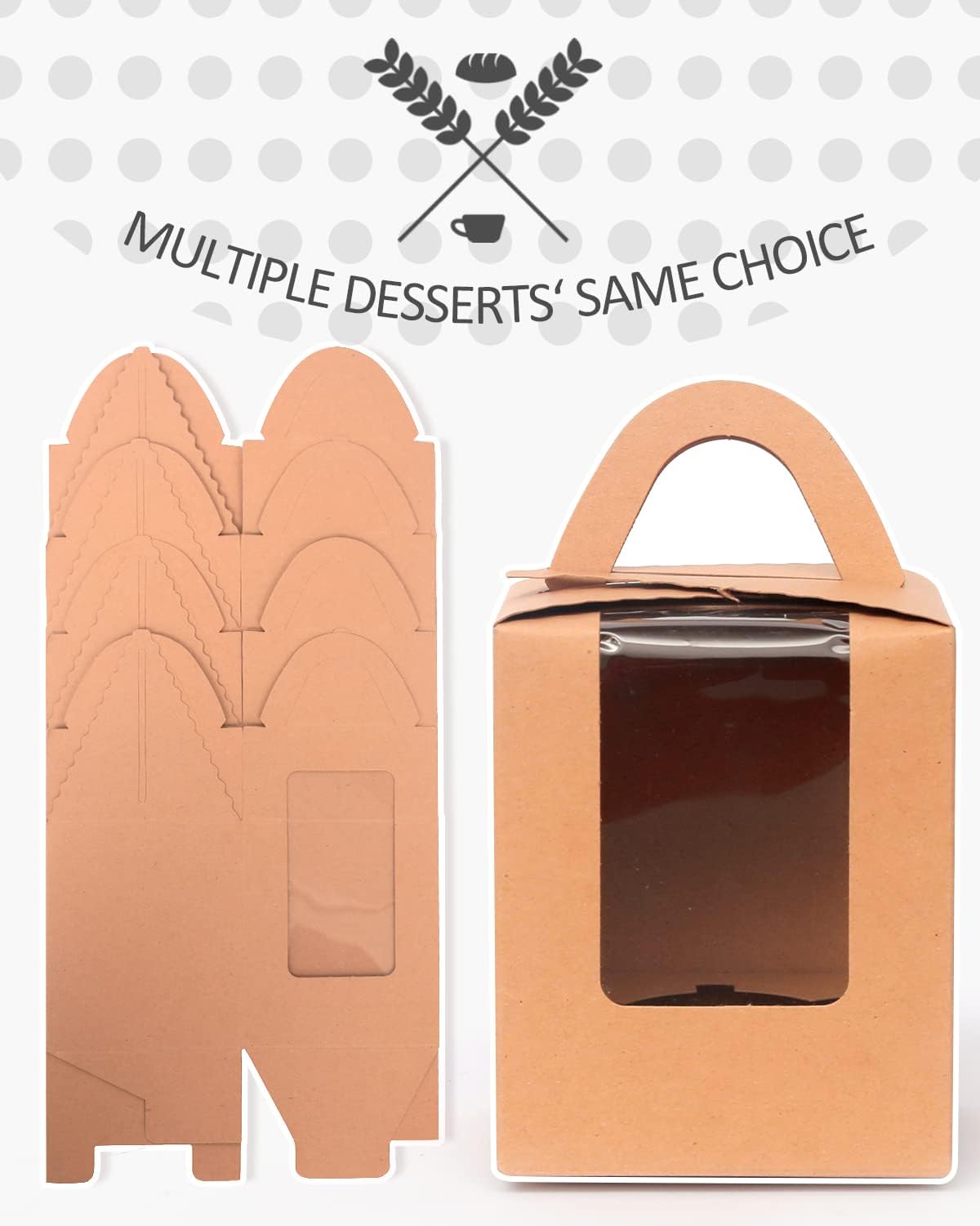 qiqee 100pcs Cupcake Containers Individual Brown Cupcake Holders Disposable Kraft Single Cupcake Boxes with Window 3.7" 3.7"*4.5" Cupcake Boxes