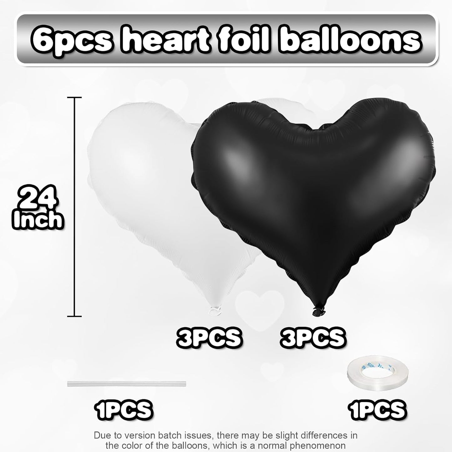 Black White Heart Balloons,24Inch Large Black Heart Foil Balloons for Valentine's Day Birthday Wedding Baby Shower Anniversary Party Decorations