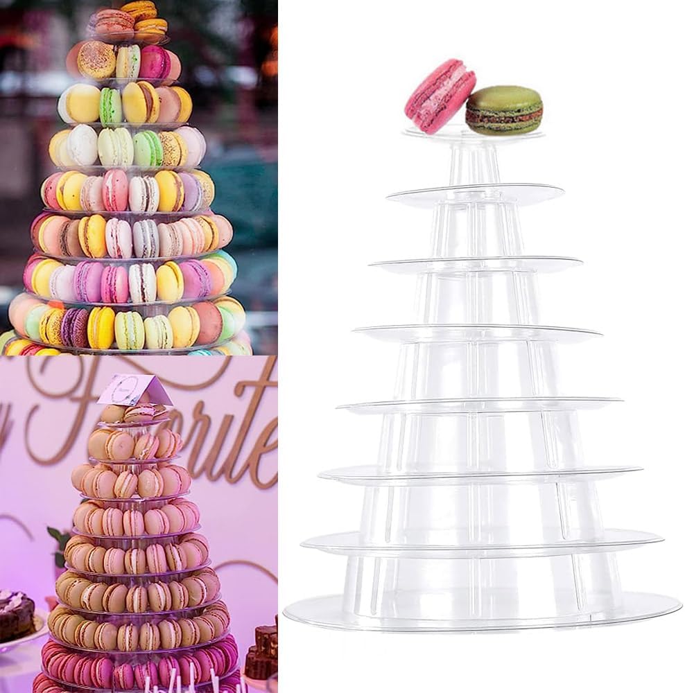 Macaron Tower Stand for Wedding Birthday Party, 4" - 13" Transparent Plastic Round Macaron Tower Display Stand Cupcake Cake Holder for Baby Shower Party Decor (8-Tiers)
