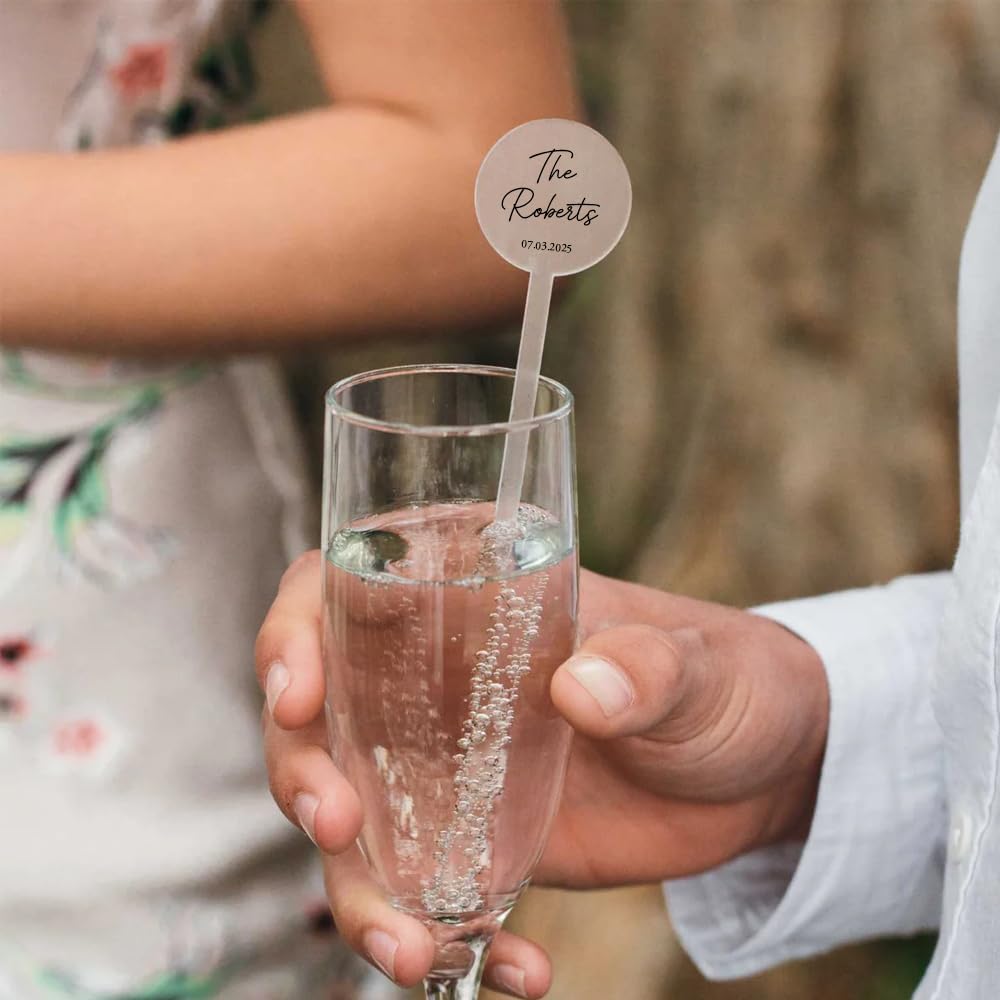 Personalized Wedding Drink Stirrers, Custom Anniversary Stir Swizzle Sticks, Cocktail Bar Last Name Wedding Decorations, Customized Cocktail Stirrers 1