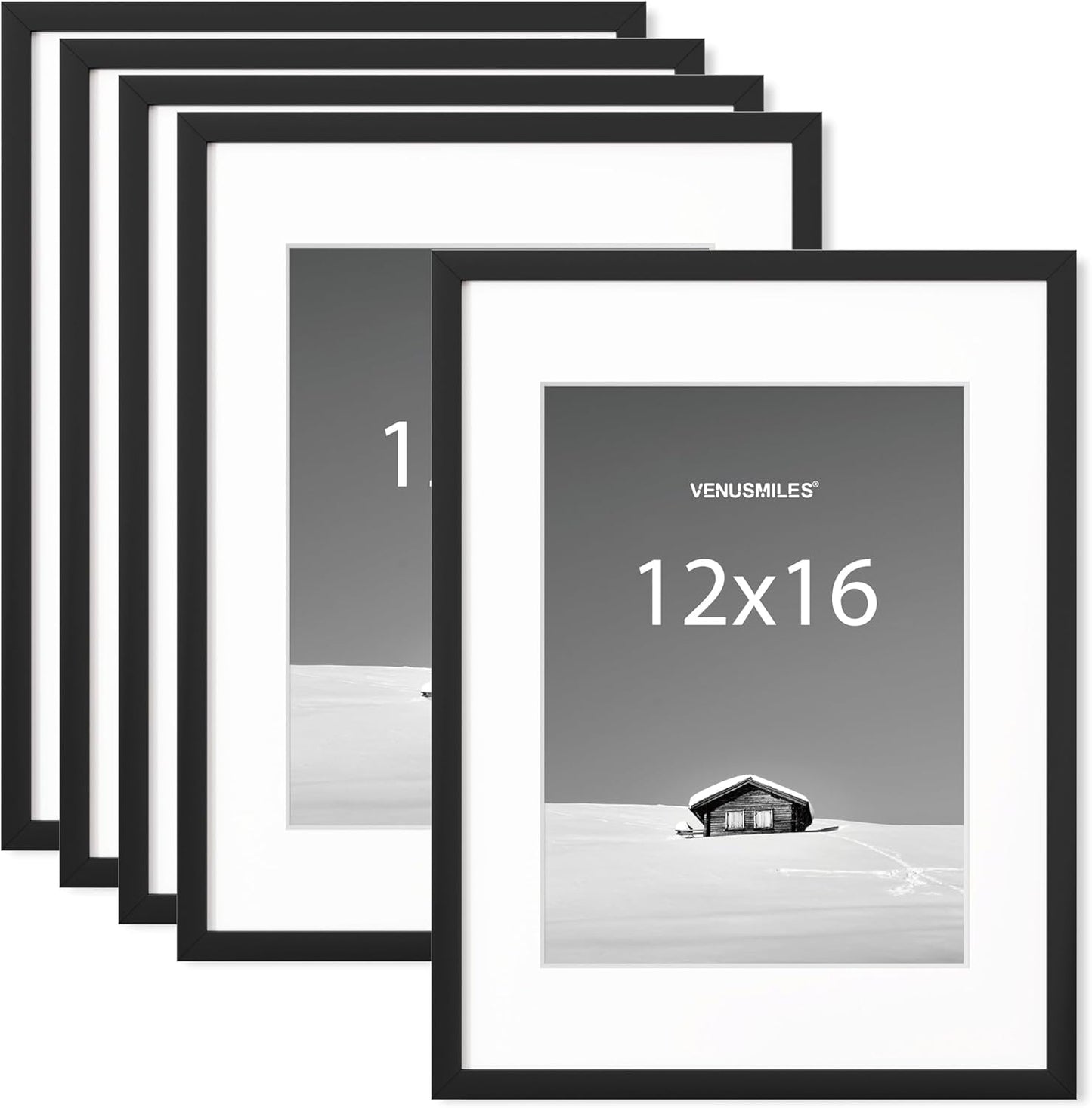 12x16 inch Picture Frame, 12x16 Photo Frames with Removable Mat - High Definition Plexiglass - Vertical and Horizontal Display - Wall Hanging Frame - Black, 5 Pack